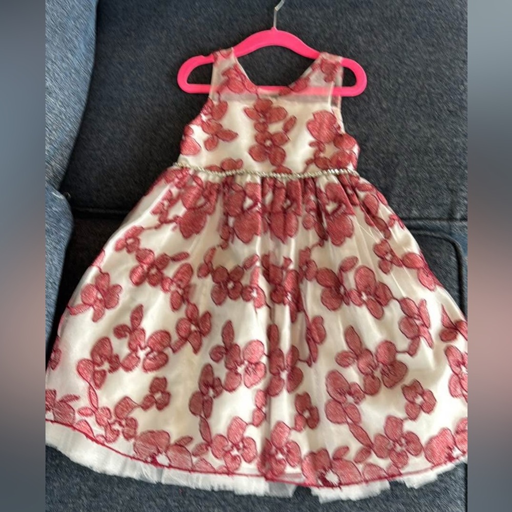 Floral Red and White Kids Dress